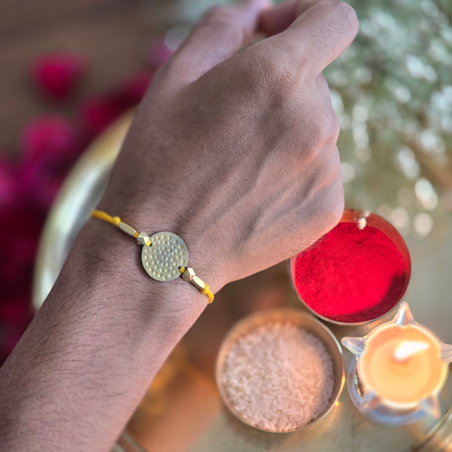 Circular Hammered Brass Rakhi