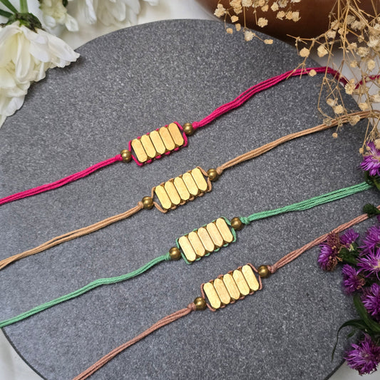 Rectangle Brass Beads Rakhi - english color