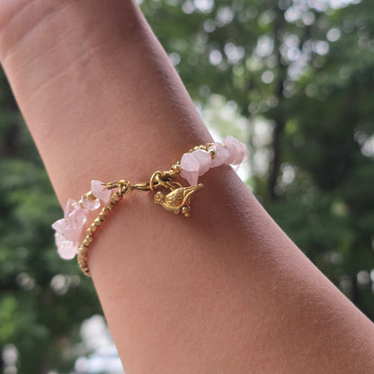 Rose Quartz Bracelet with Bird Charms
