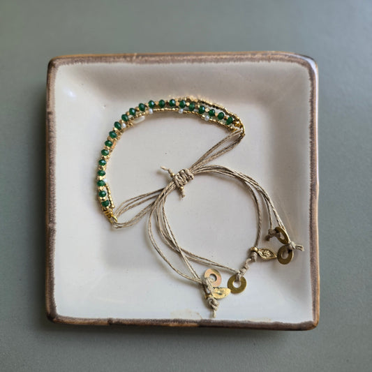 Green Onyx Lumba Bracelet with Brass Charms