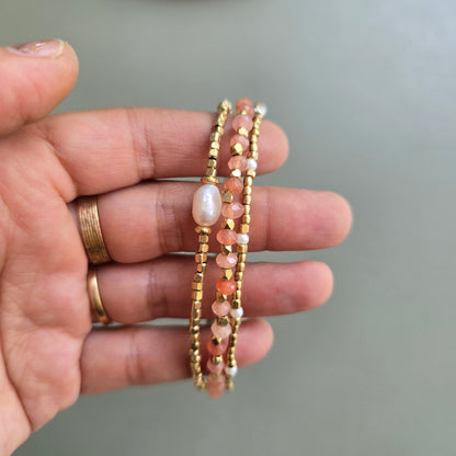 Peach Onyx Lumba Bracelet with Brass Charms