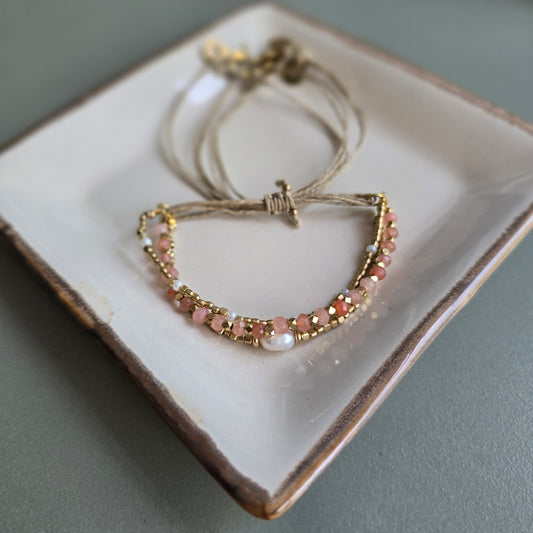 Peach Onyx Lumba Bracelet with Brass Charms