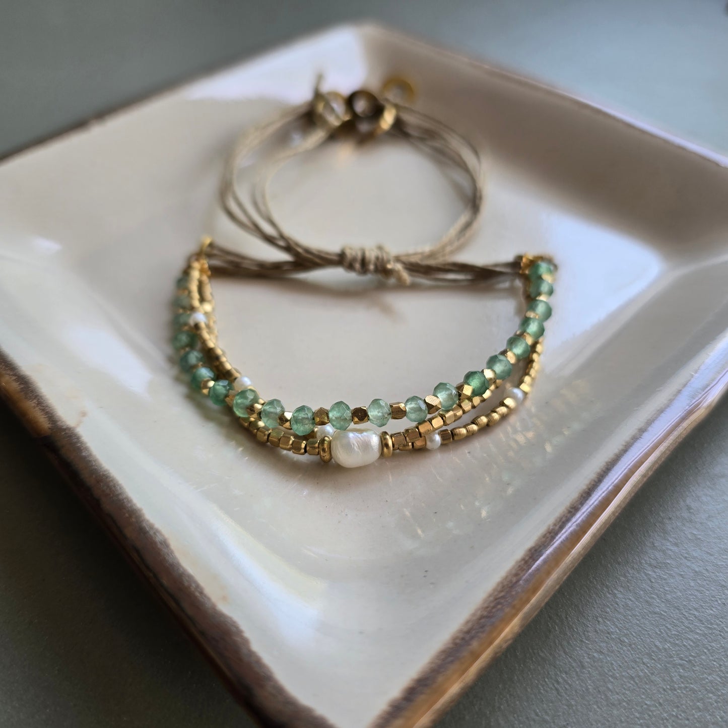 Aqua Green Onyx Lumba Bracelet with Brass Charms