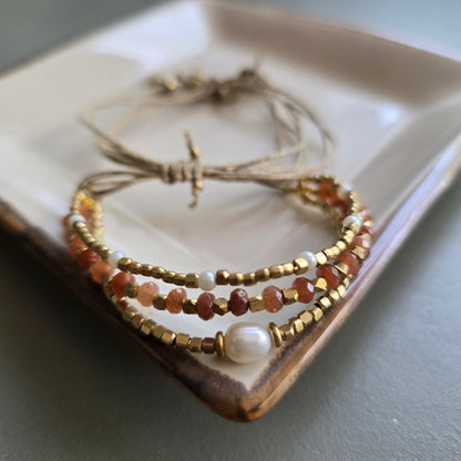 Terracotta Onyx Lumba Bracelet with Brass Charms