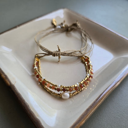 Terracotta Onyx Lumba Bracelet with Brass Charms