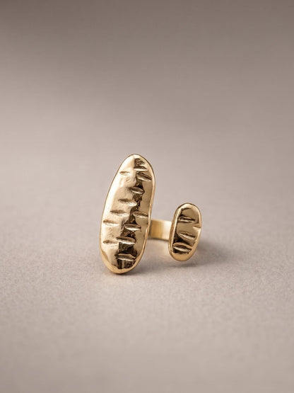 Sculptural Textured Oval Open Statement Finger Ring