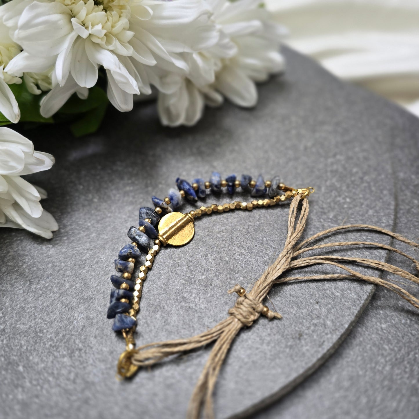Layered Lapis Lazuli Bracelet with Brass Charms