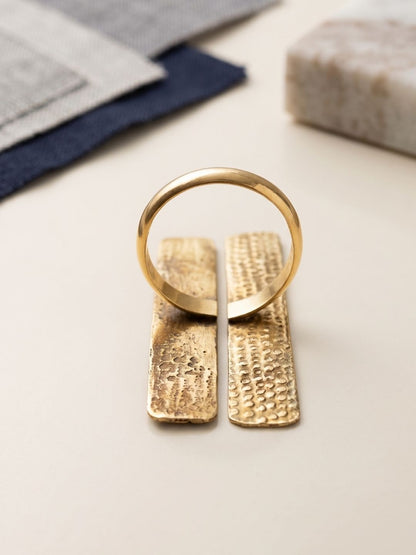Textured Dual Rectangular Bar Statement Finger Ring