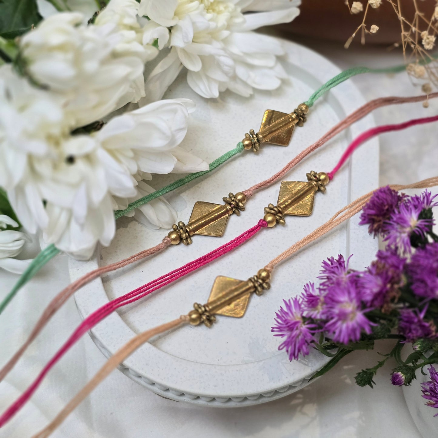 Diamond Brass Bead Rakhi - english color