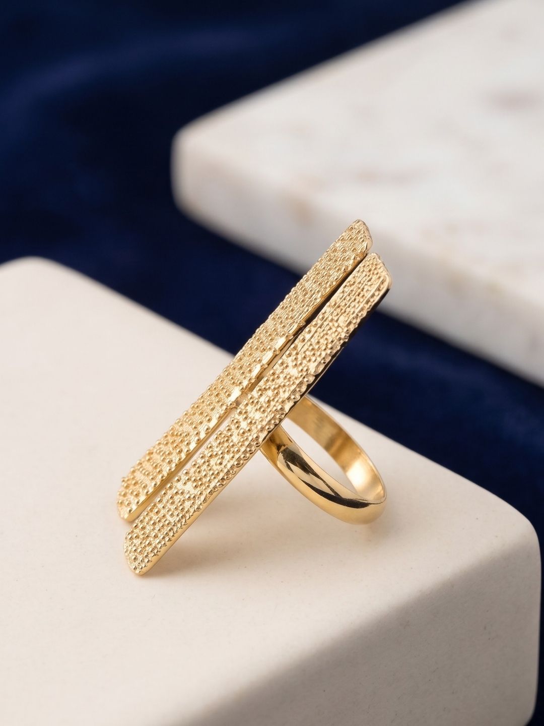 Textured Dual Rectangular Bar Statement Finger Ring