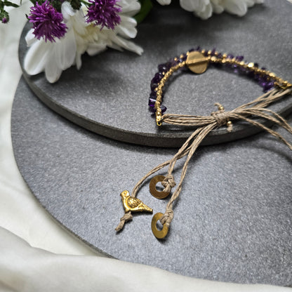 Layered Amethyst Bracelet with Brass Charms