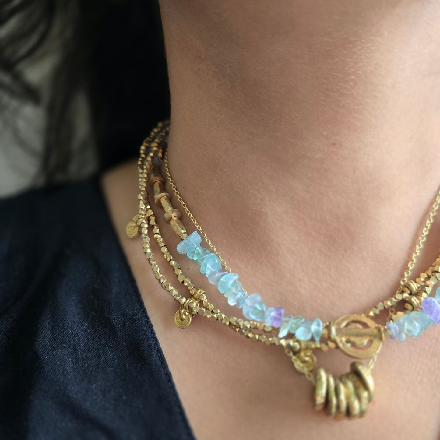 Green fluorite layered necklace