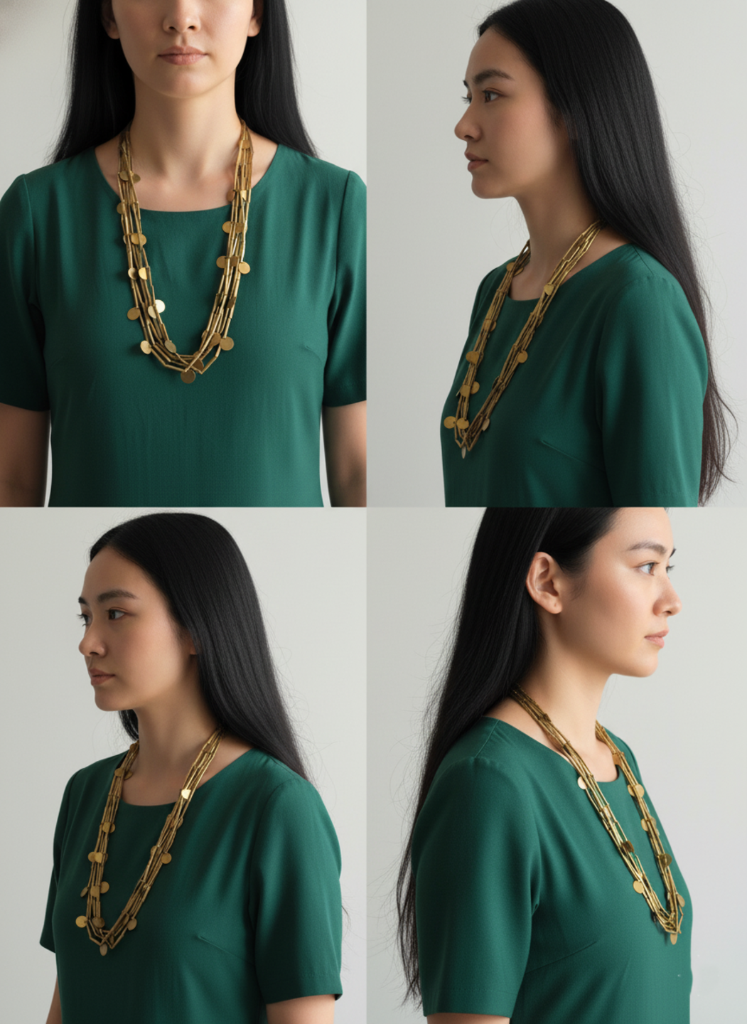 Brass tube necklace with discs