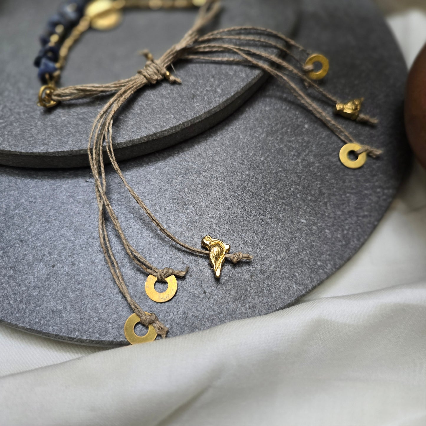 Layered Lapis Lazuli Bracelet with Brass Charms