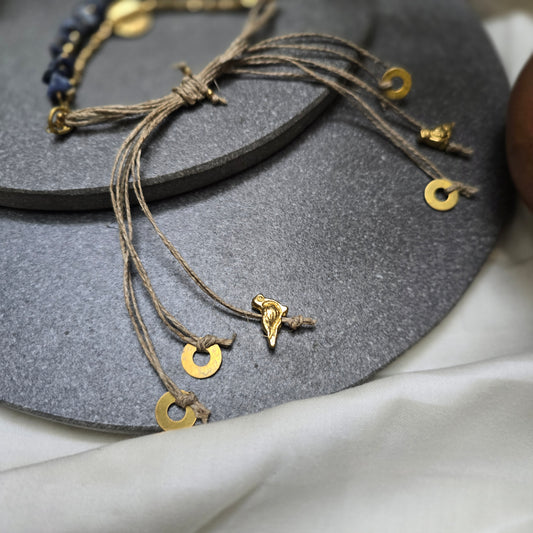 Layered Lapis Lazuli Lumba Bracelet with Brass Charms