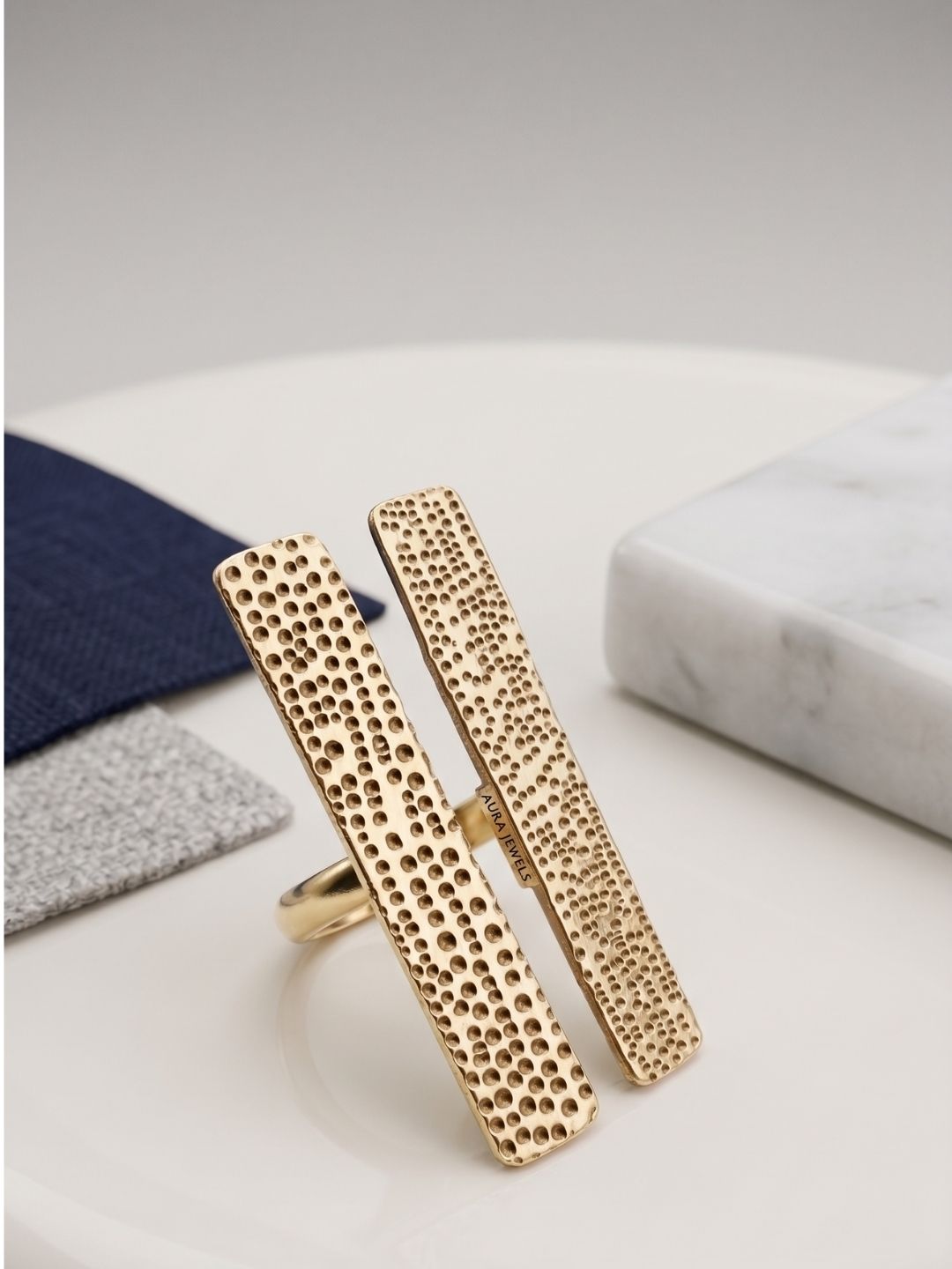 Textured Dual Rectangular Bar Statement Finger Ring