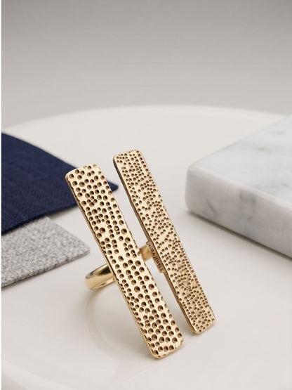 Textured Dual Rectangular Bar Statement Finger Ring