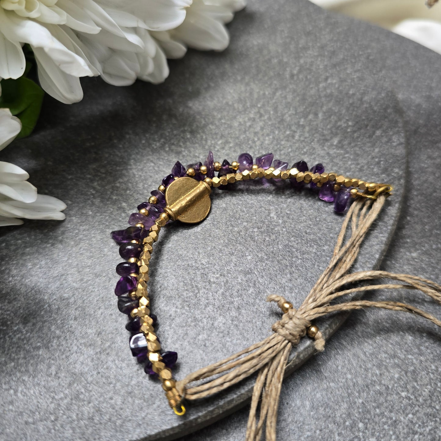 Layered Amethyst Bracelet with Brass Charms