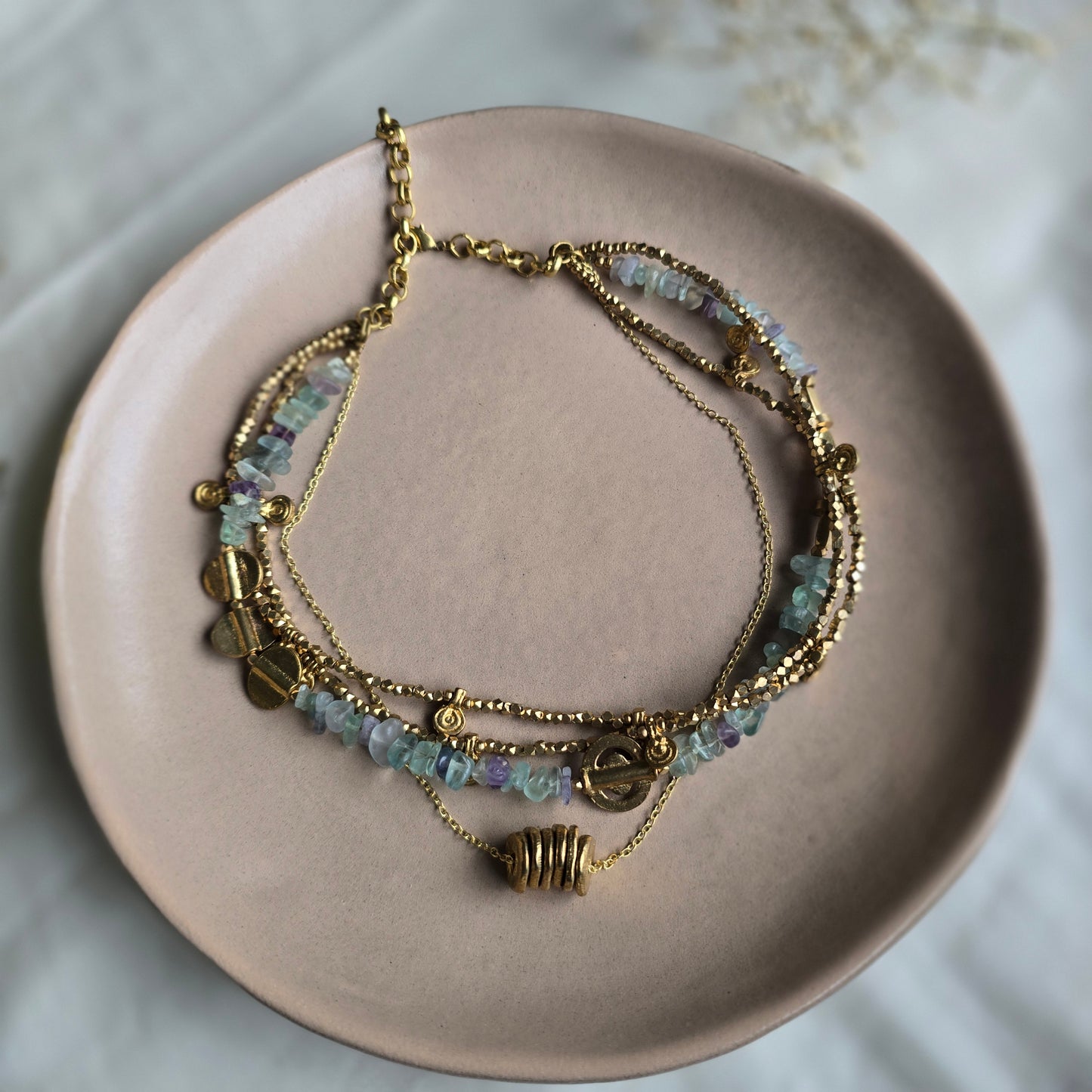 Green fluorite layered necklace