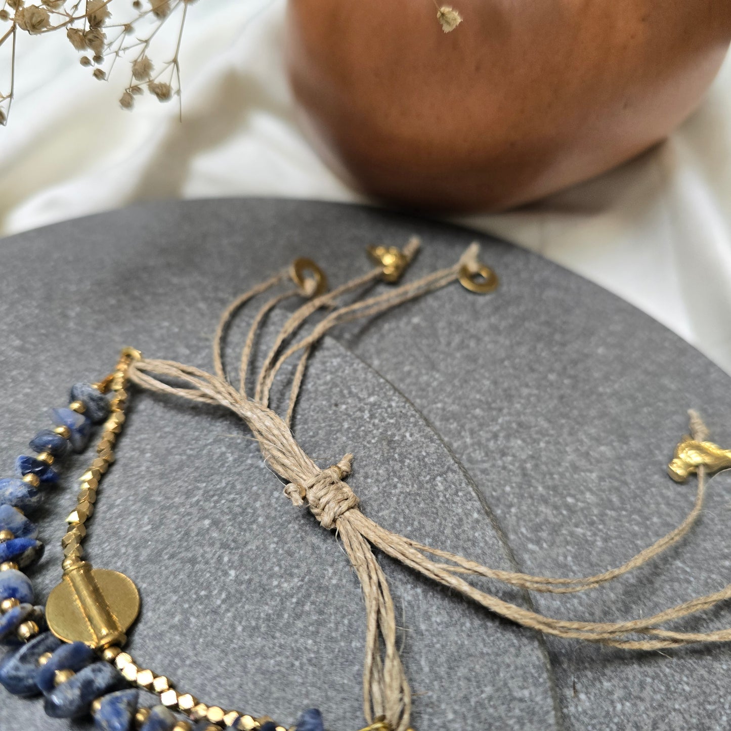 Layered Lapis Lazuli Bracelet with Brass Charms