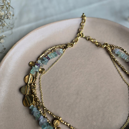 Green fluorite layered necklace