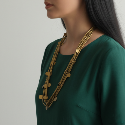 Brass tube necklace with discs