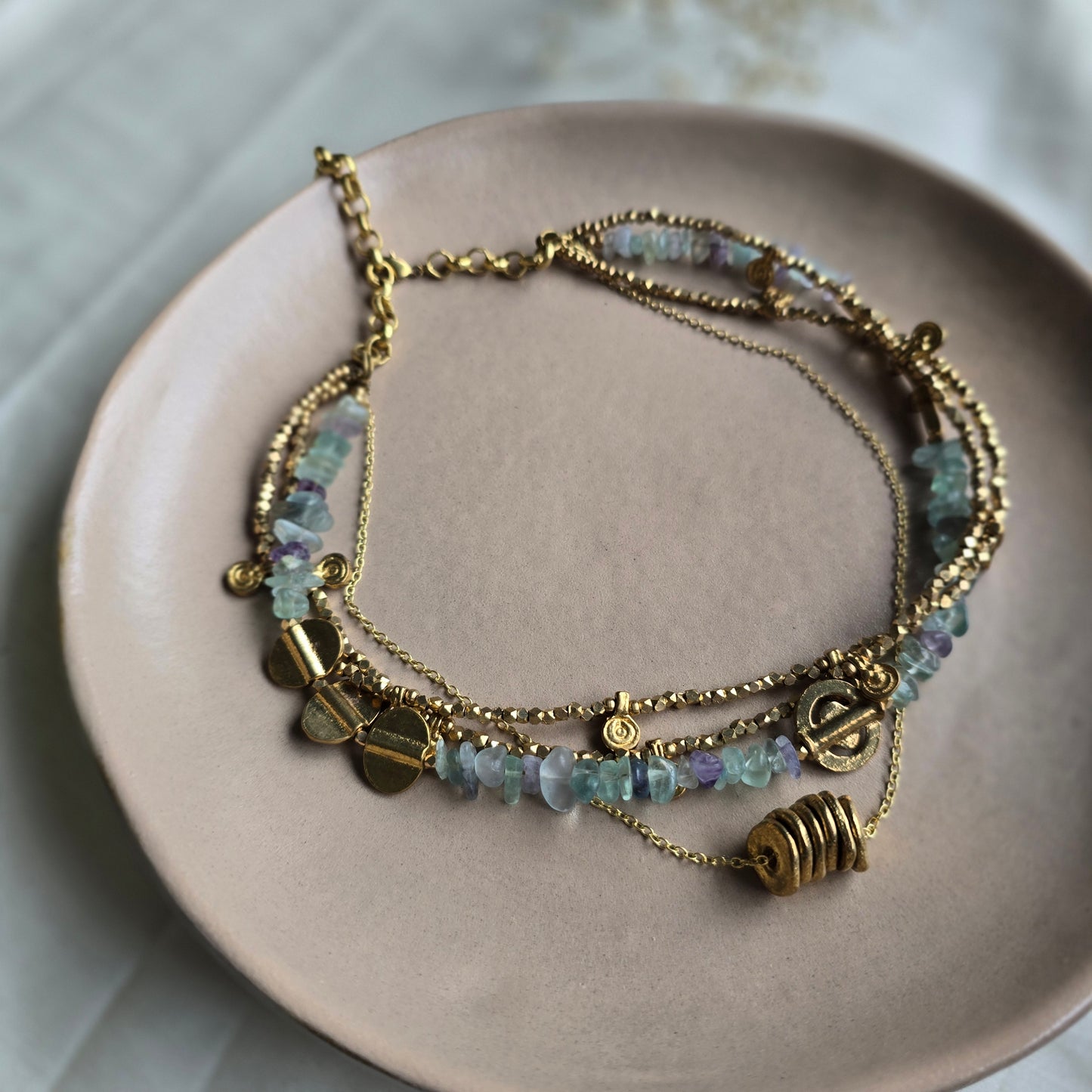 Green fluorite layered necklace