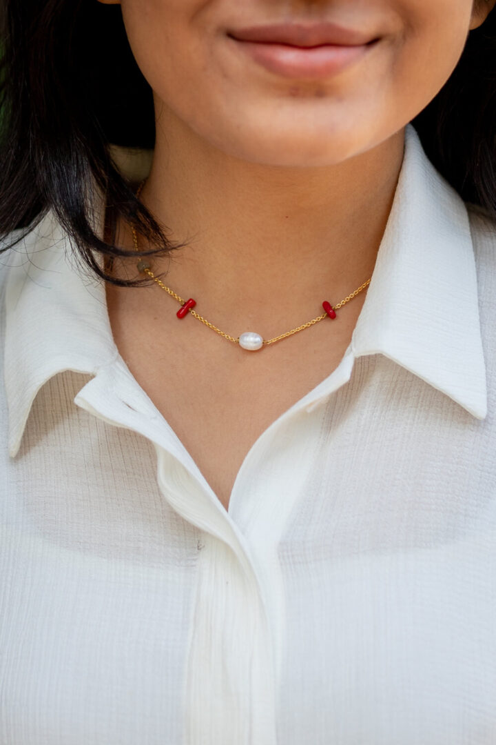 Corals, Lapis and Pearl choker