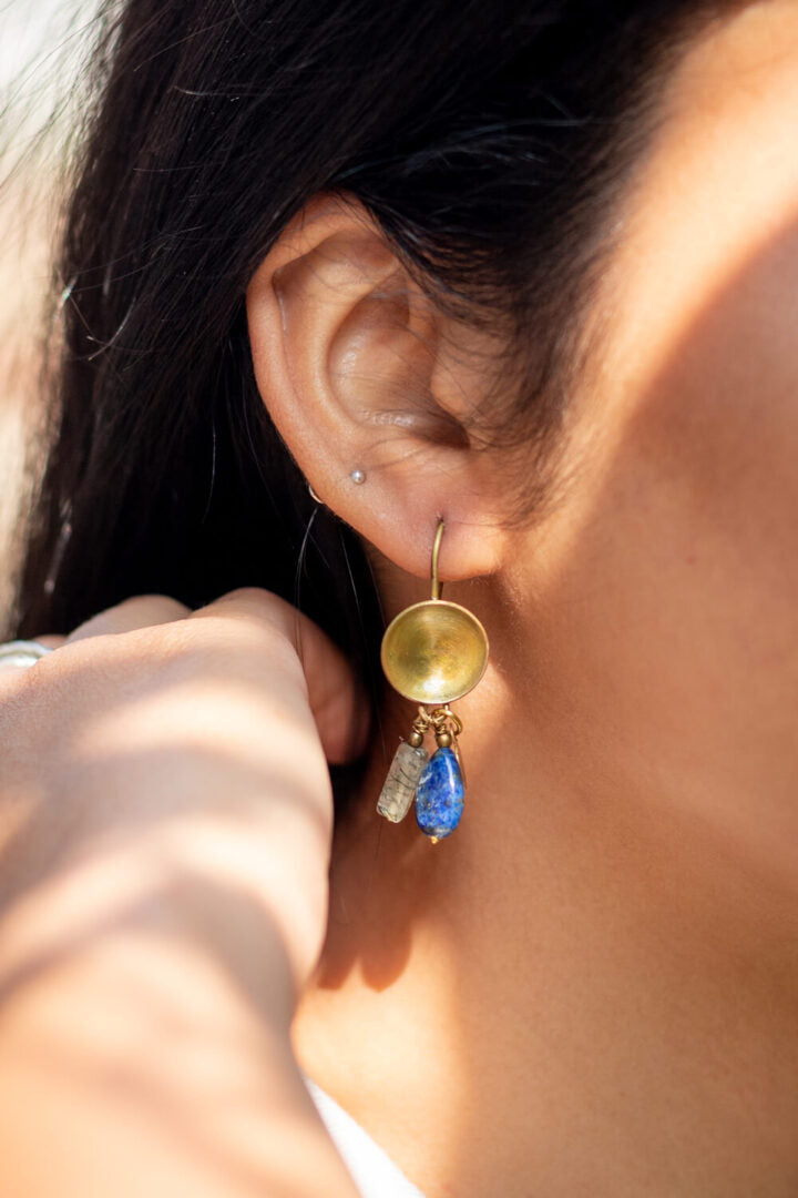 Dome earrings with lapis beads