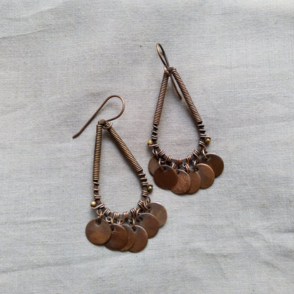 Drop shaped circular disc earrings