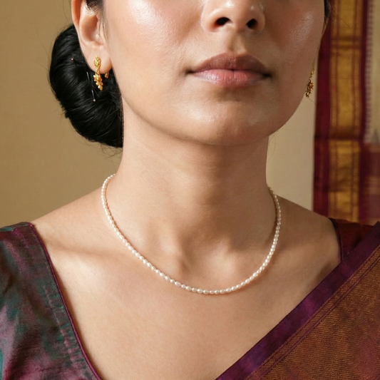 Dainty long pearl necklace