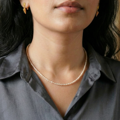 Dainty long pearl necklace