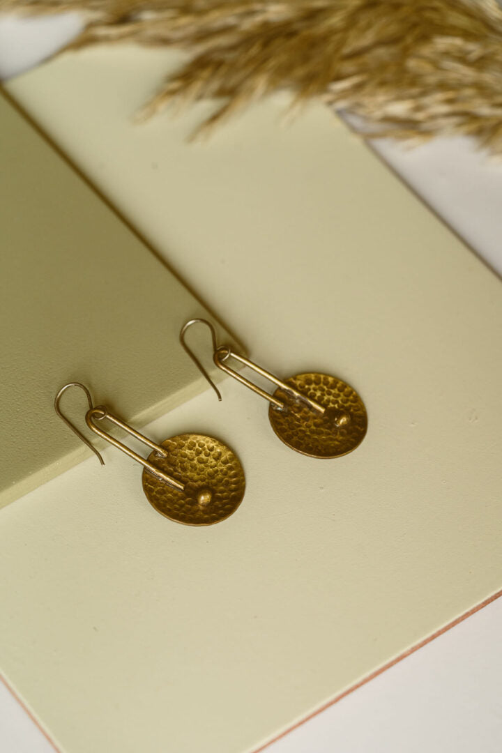 hammered brass disc earrings