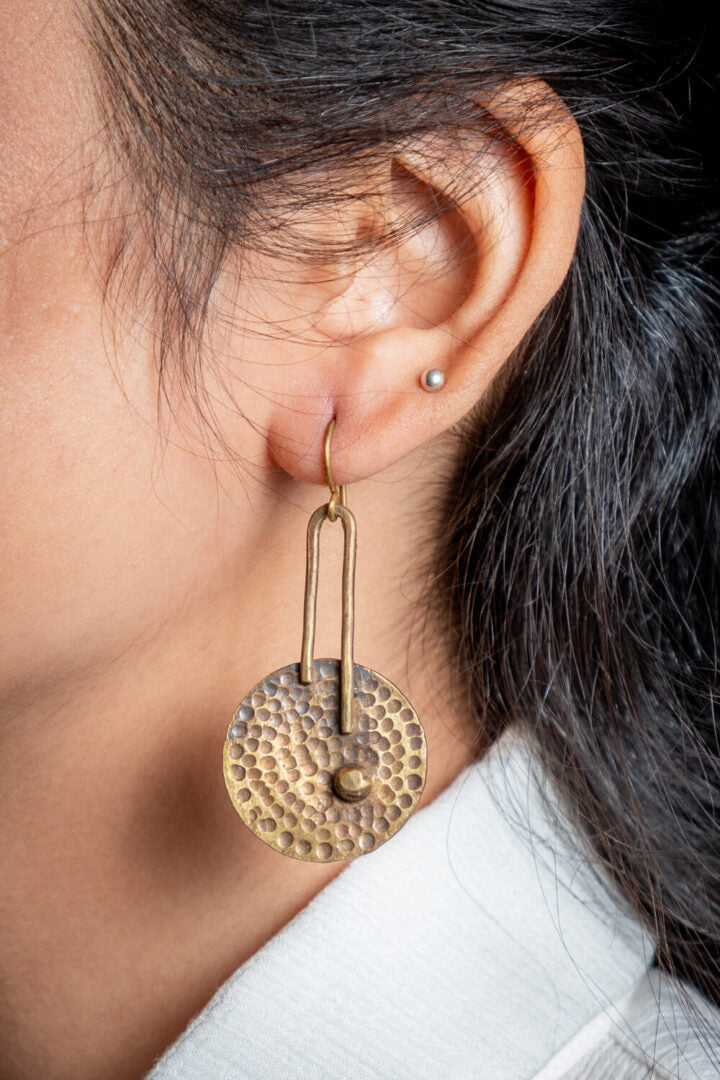 hammered brass disc earrings