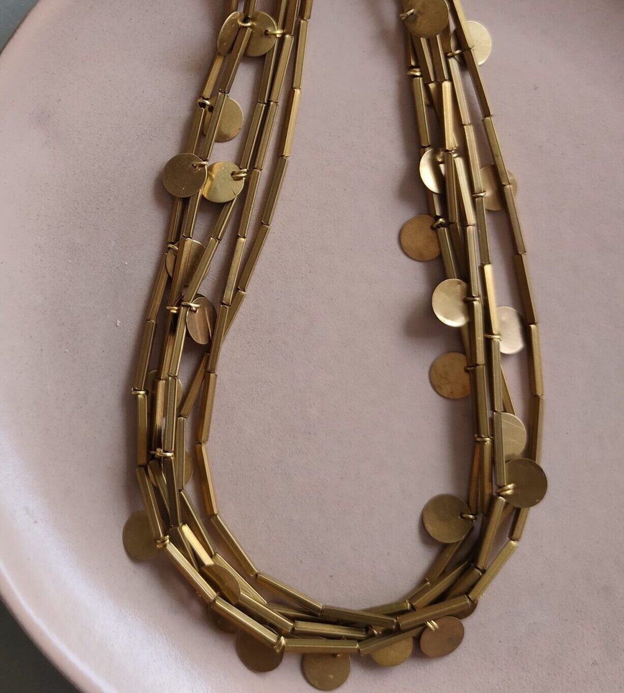 Brass Tube Necklace with Discs