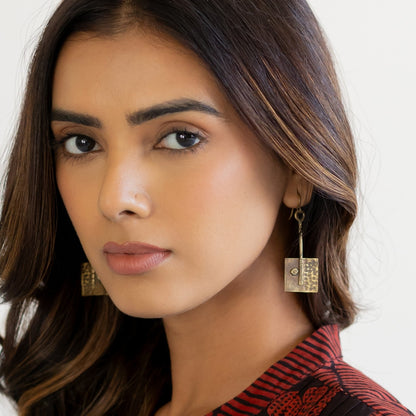 Beaten Square brass earrings