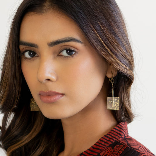 Beaten Square brass earrings