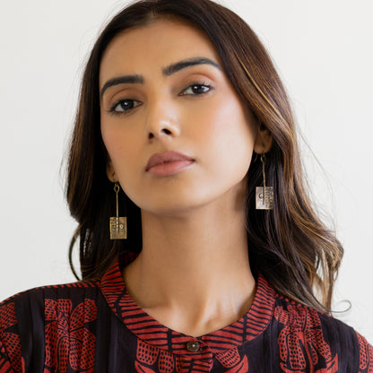 Beaten Square brass earrings