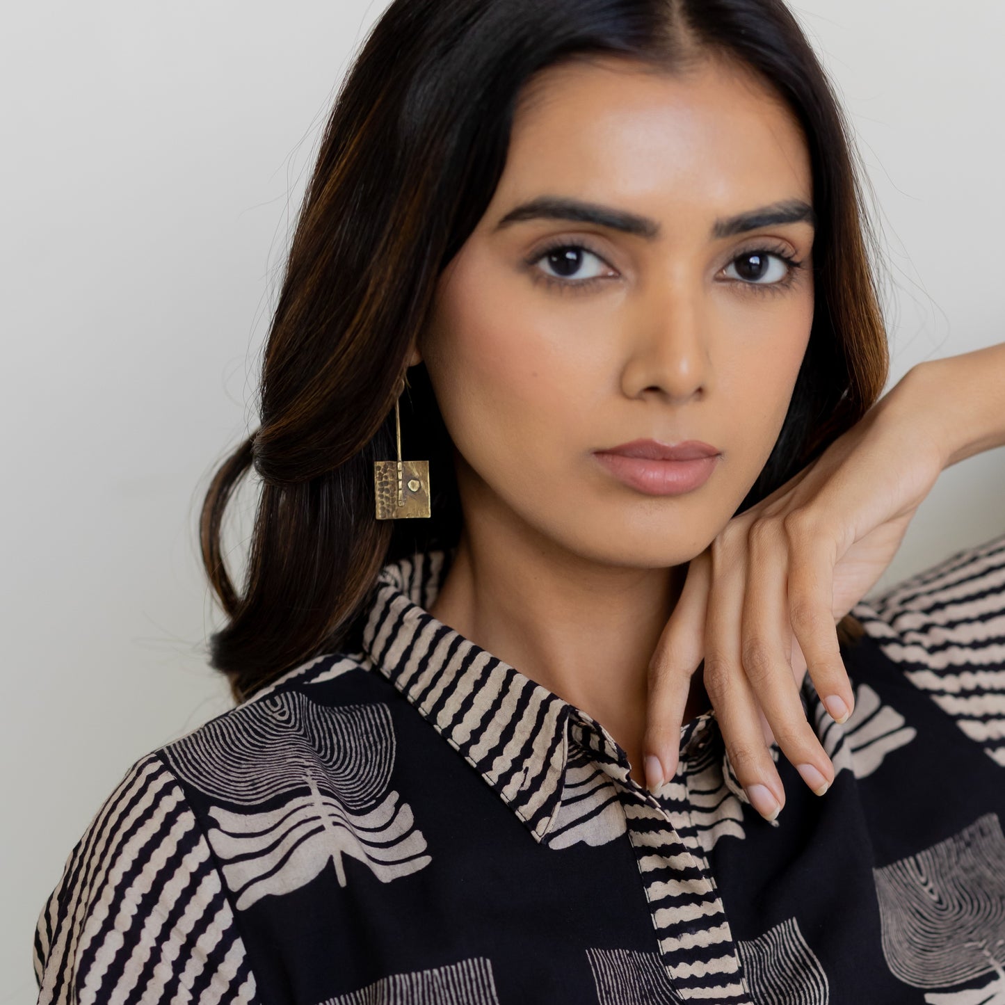 Beaten Square brass earrings