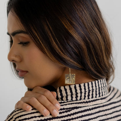 Beaten Square brass earrings