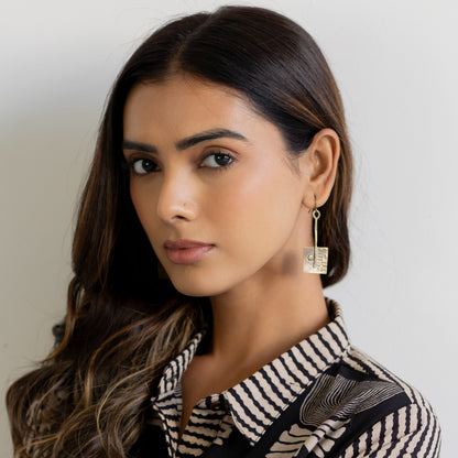 Beaten Square brass earrings