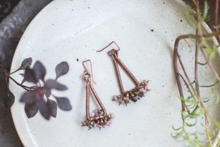 triangular chipped tourmaline copper earrings