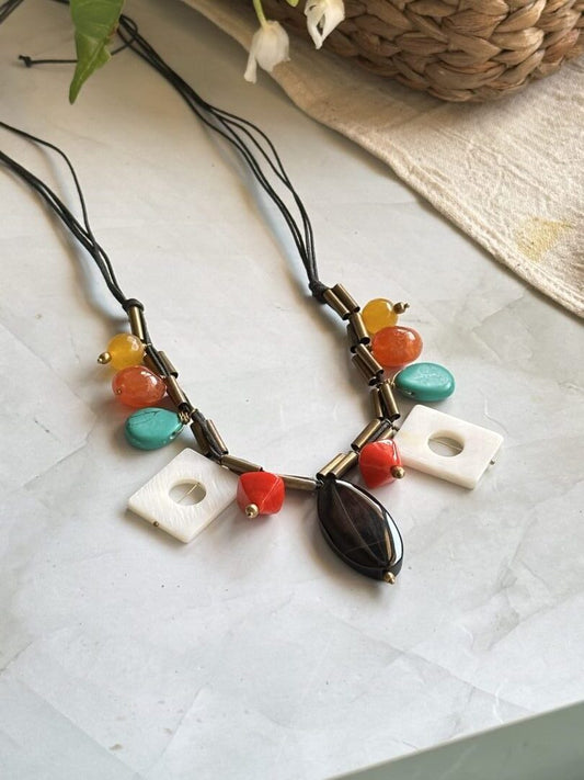 semi precious  stones necklace-black