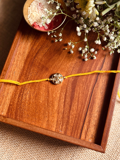 Floral Kundan Brass Rakhi