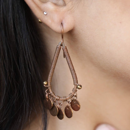 Drop shaped circular disc earrings