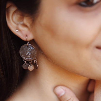 Circular Copper Disc Earring handmade jewelry, front picture