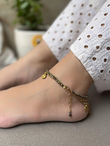 Smokey Quartz Layered Anklet