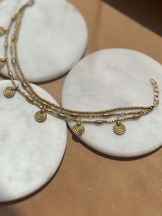 Swirl Mandala Triple-Strand Anklet