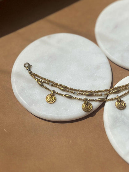 Swirl Mandala Triple-Strand Anklet