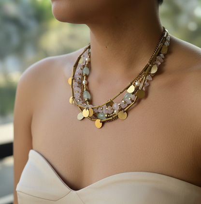 June necklace with strapless dress